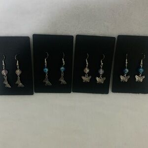 Butterfly Dangle Earrings with Glass Beads
